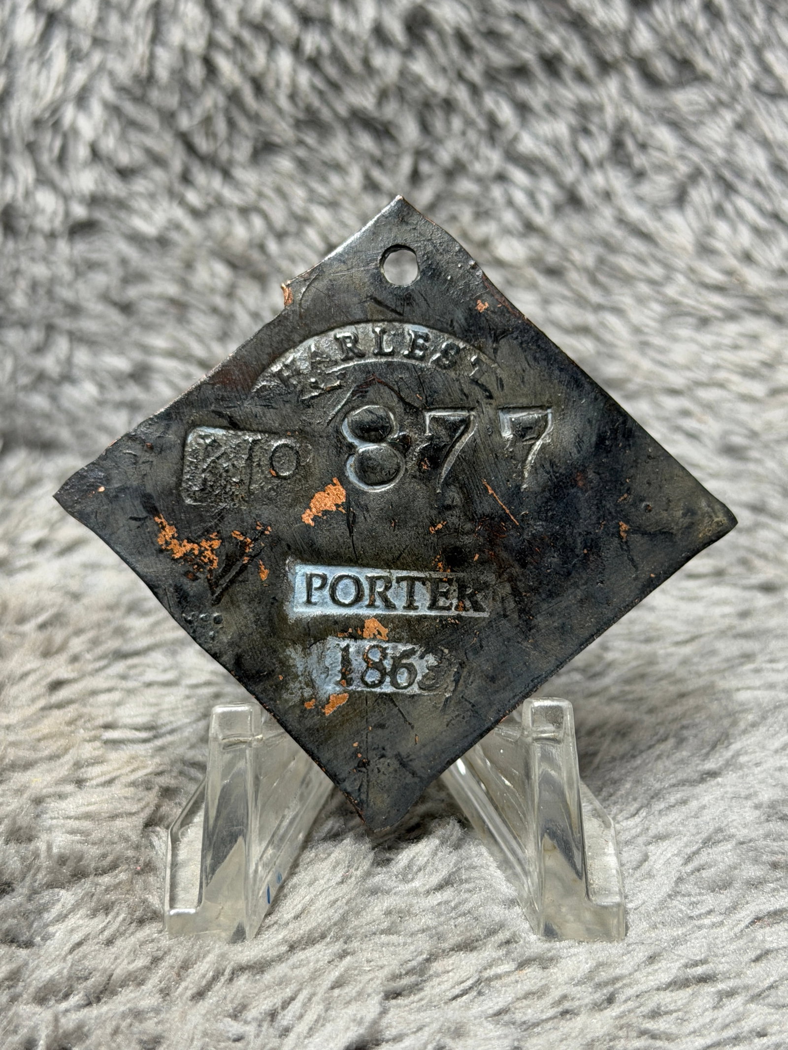 Civil War 1863 Charleston, South Carolina Slave Hire Tag – Porter No. 877 (1 of 3)