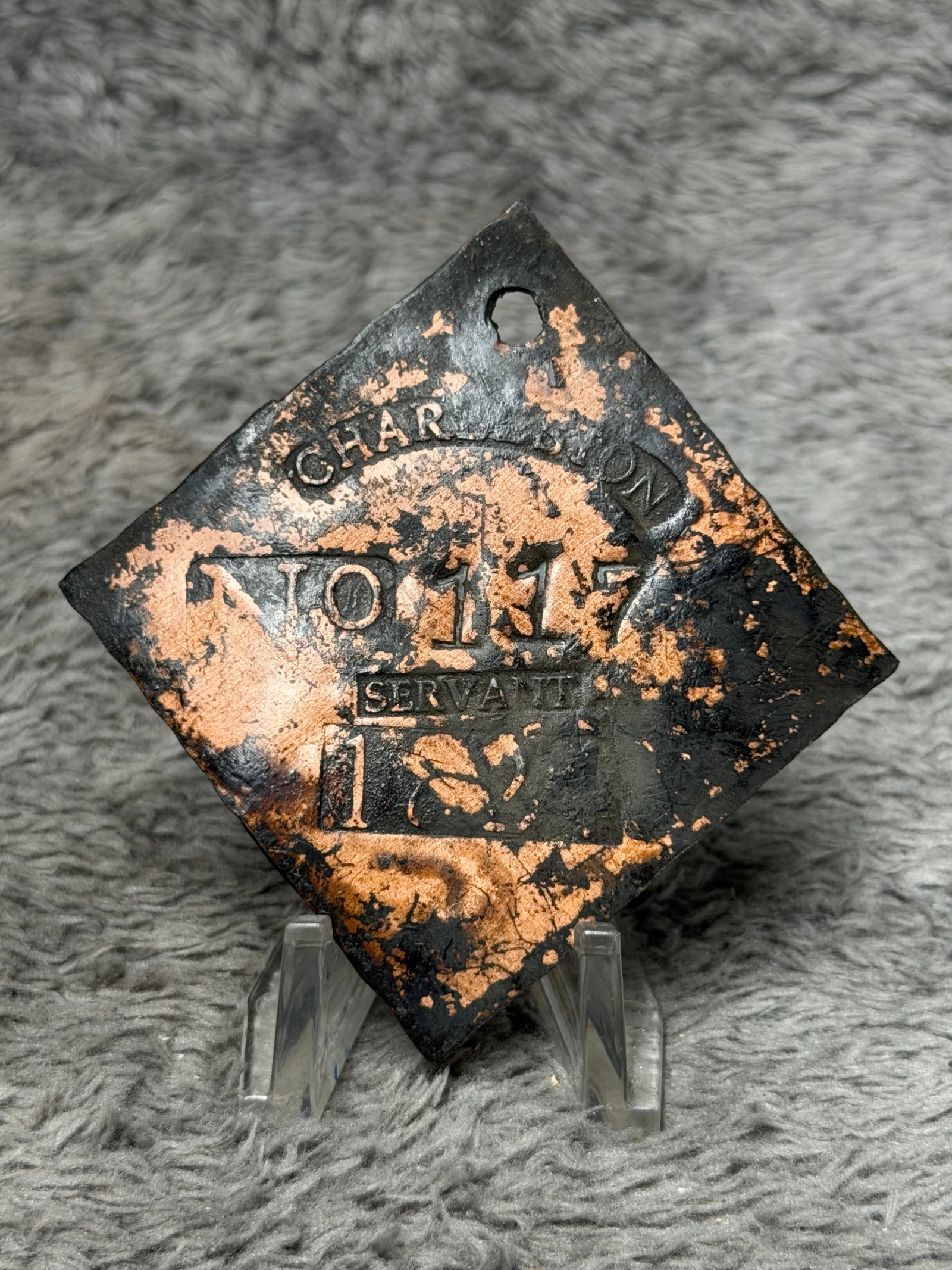 1821 Charleston No. 117 Servant Slave Identification Tag – Copper Diamond Badge (1 of 4)