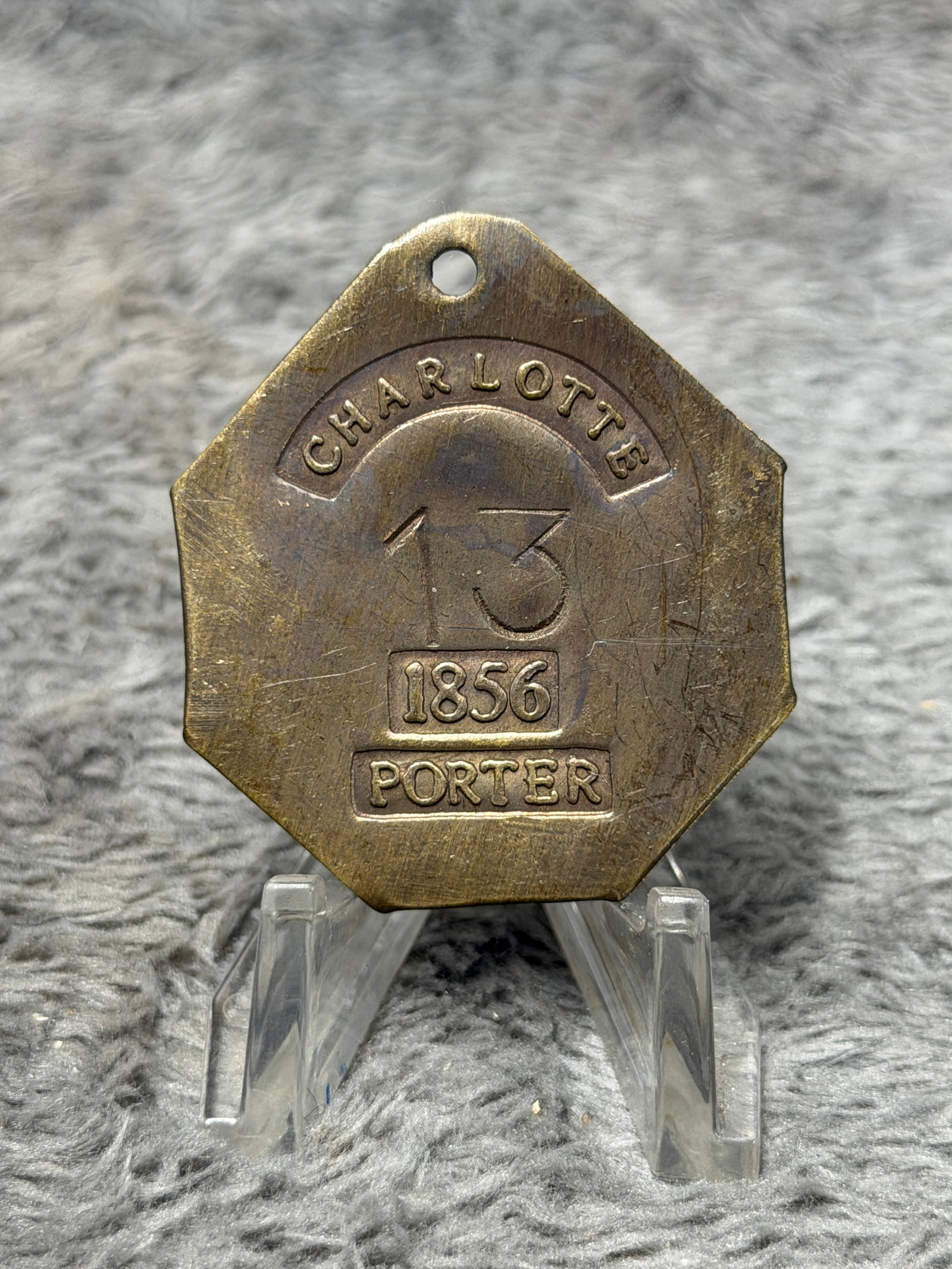 1856 Charleston No. 13 Porter Slave Identification Tag – Brass Badge (1 of 3)