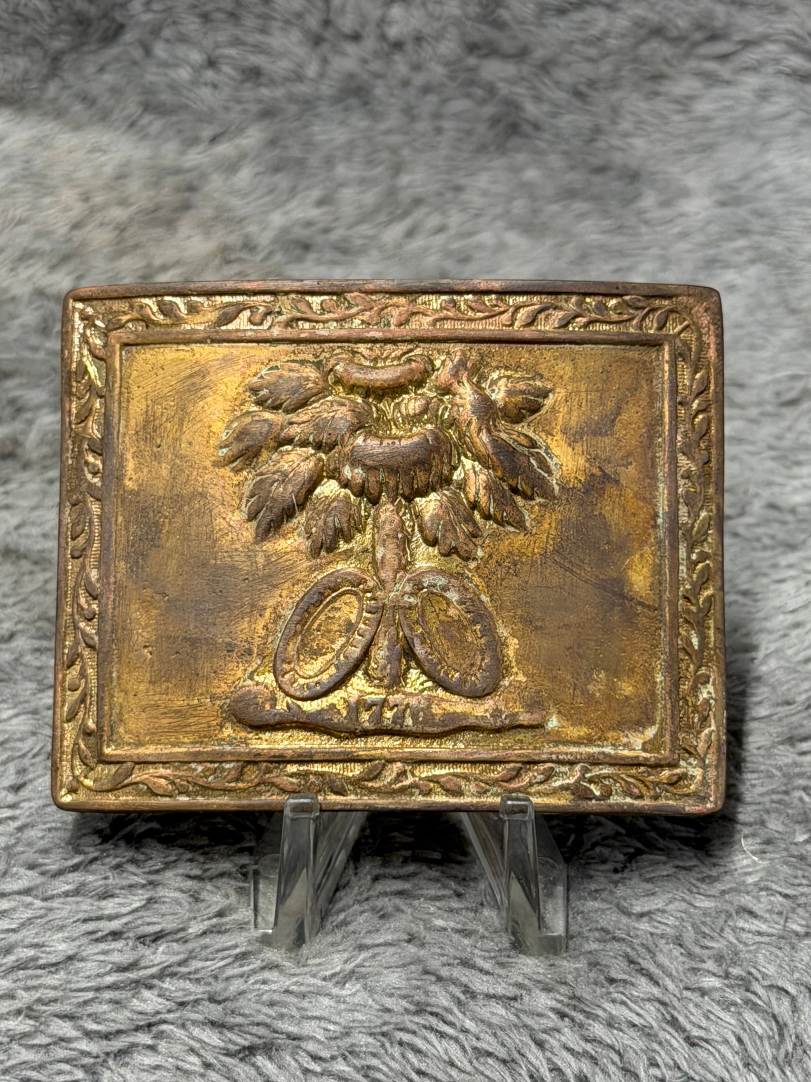 Civil War Confederate CSA South Carolina Palmetto State Belt Buckle: Impressive Civil War Confederate South Carolina belt buckle constructed in a substantial rectangular form and dominated by a highly raised Palmetto tree, the celebrated state emblem of South Carolina 