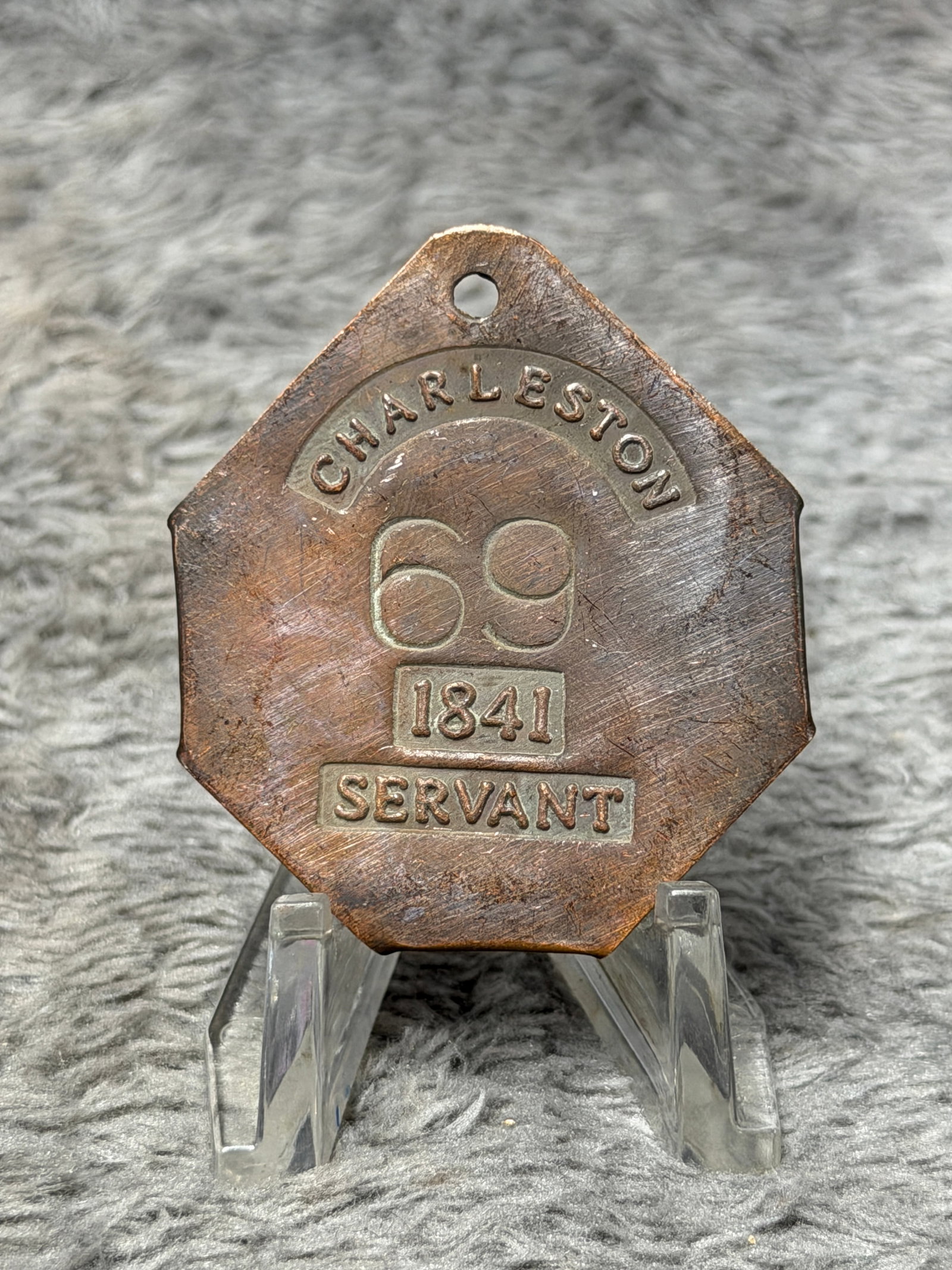 1841 Charleston South Carolina No. 69 Servant Identification Badge Slave Tag (1 of 3)