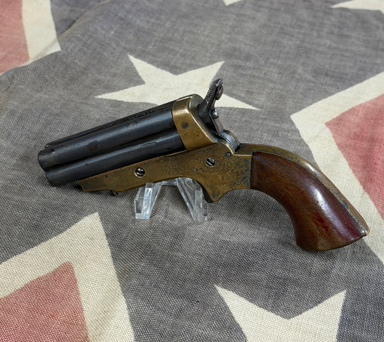 Civil War Sharps Four-Barrel Pepperbox Derringer Pistol – C. Sharps Patent: Civil War-era Sharps four-barrel pepperbox derringer pistol featuring the distinctive compact multi-barrel configuration associated with Christian Sharps and his highly recognizable series of pocket f