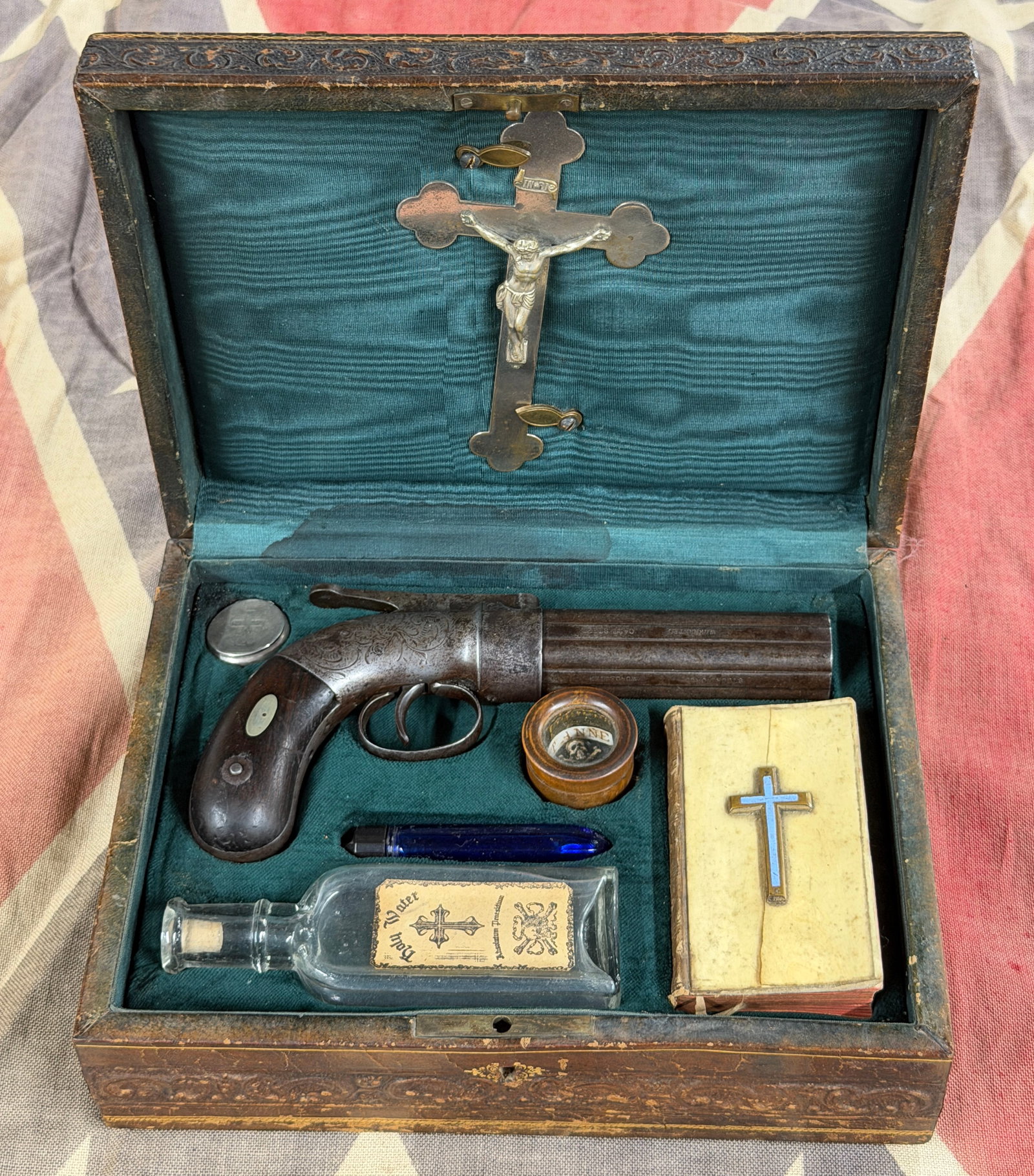 1800s Vampire Slaying Traveling Kit with 1848 Allen & Thurber Pepperbox Pistol, Crucifix & Holy (1 of 18)