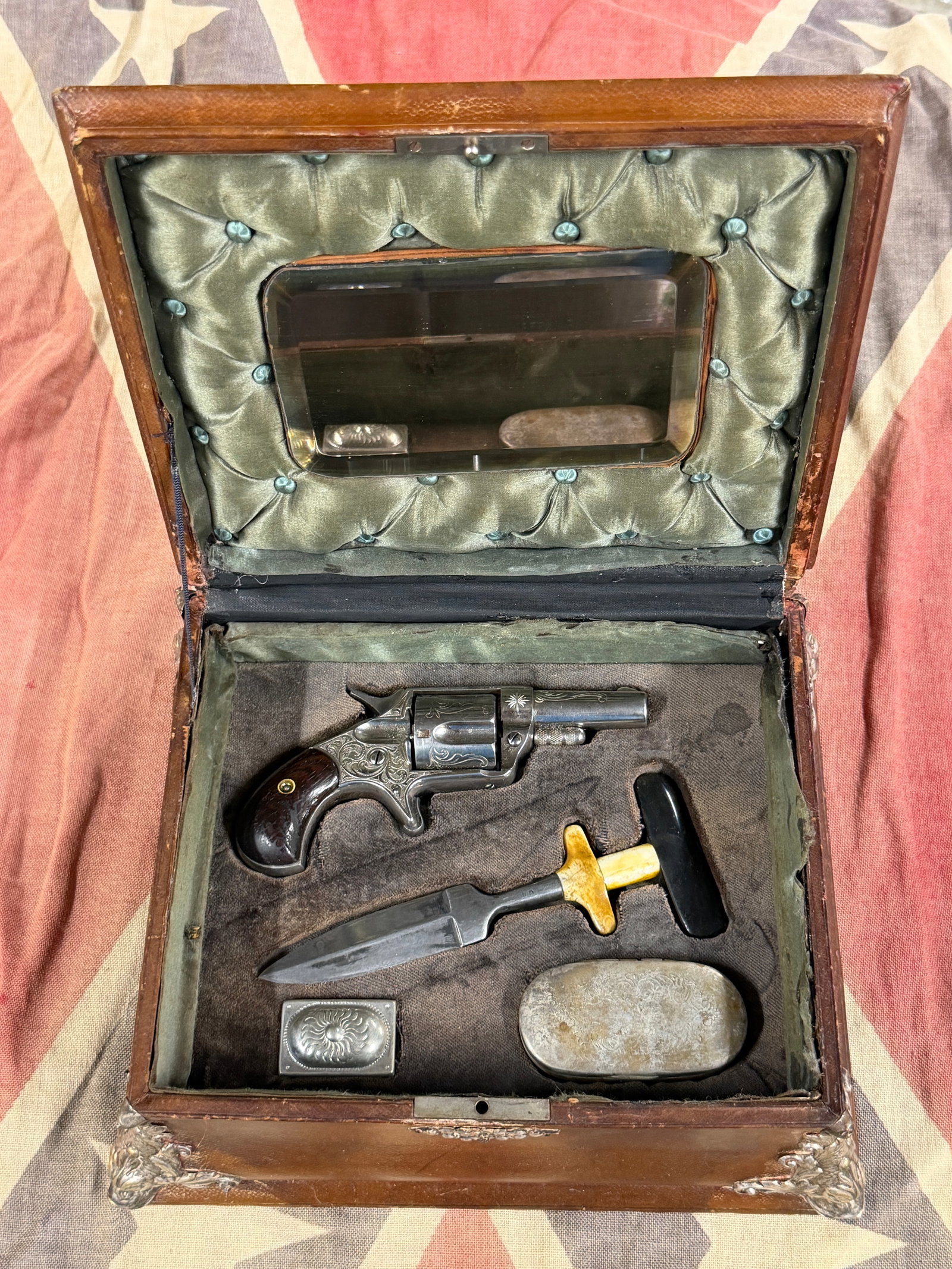 1800s Engraved Moore’s Patent Pocket Revolver No. 1 with Push Dagger & Fitted Gentleman’s Case (1 of 17)