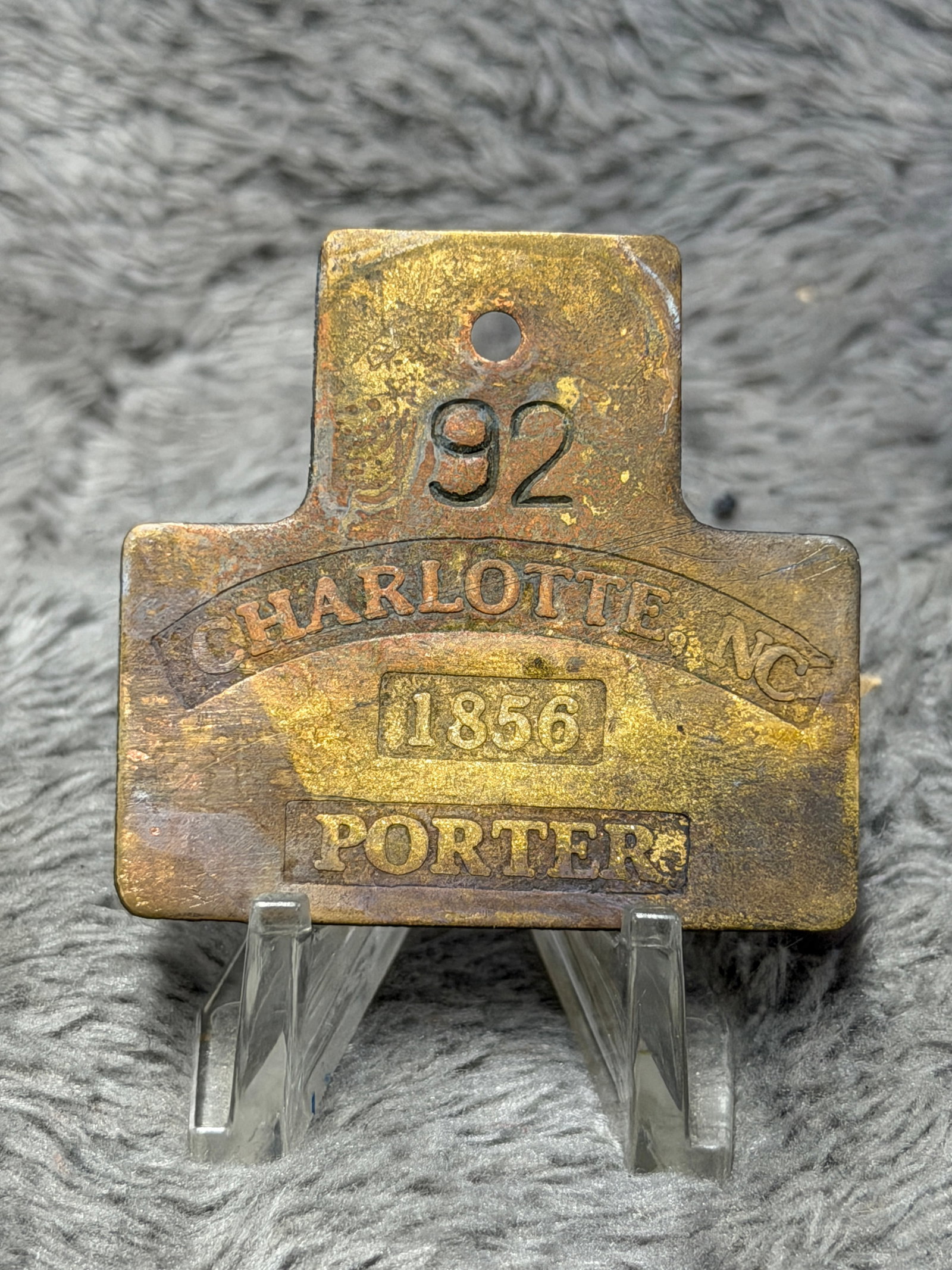 1856 Charleston No. 92 Porter Slave Hire Identification Tag (1 of 3)