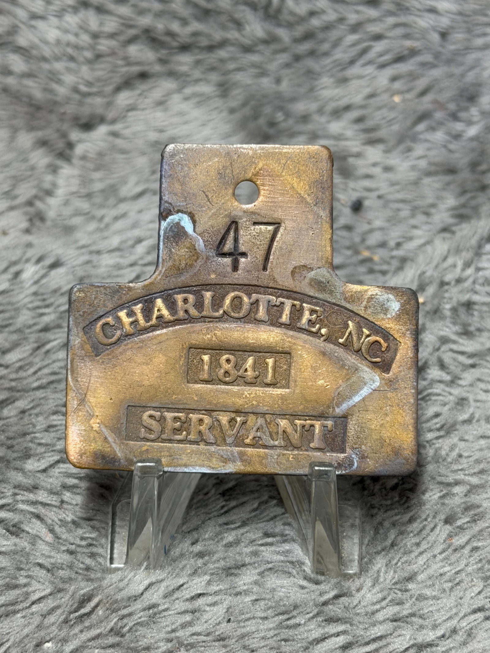 1841 Charlotte NC No. 47 Servant Slave Hire Identification Tag (1 of 3)