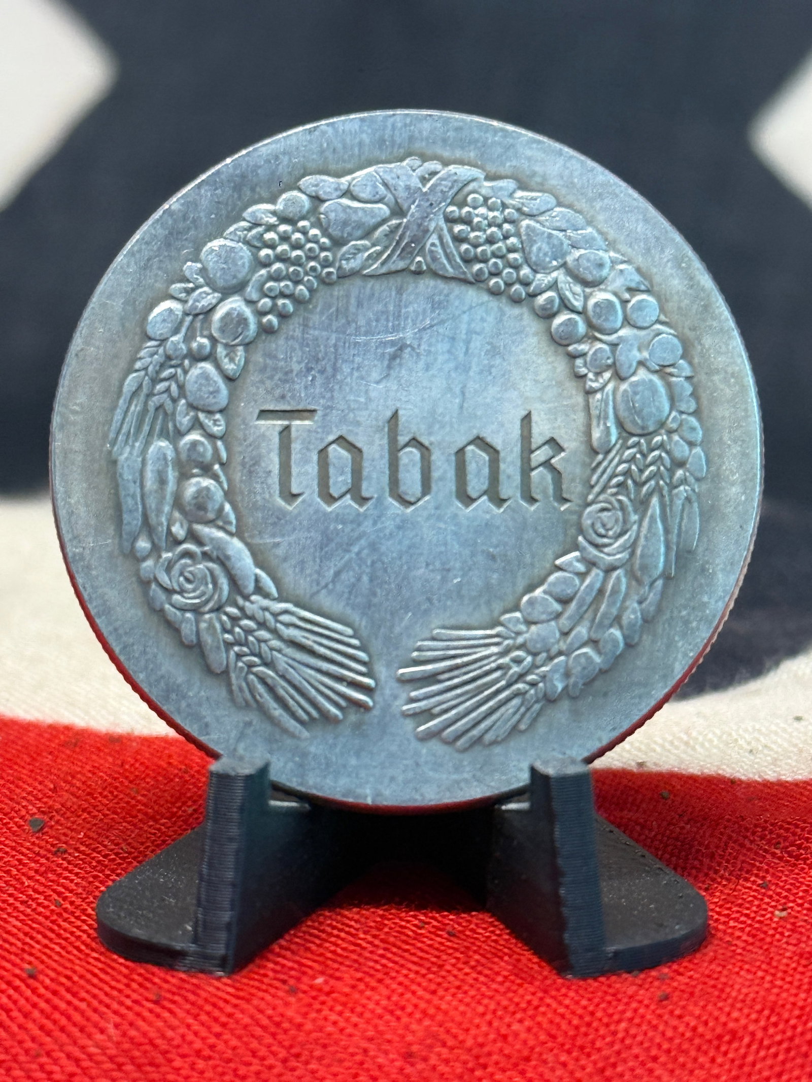Pre-WWII German 1936 Reichsnährstand “Blut und Boden?? Tobacco Agricultural Exhibition Award: A substantial circular agricultural award associated with the Reichsnährstand, the centralized agricultural organization established under the Third Reich. The face is dominated by the Gothic inscrip