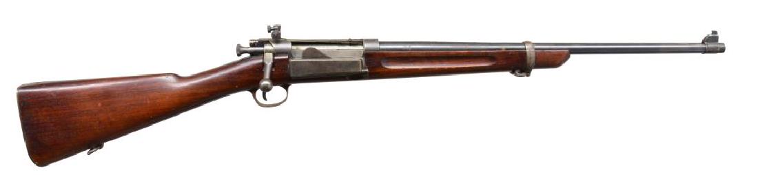 SPRINGFIELD 1898 KRAG BOLT ACTION RIFLE.: Cal. 30-40 Krag. S# 198272. Bbl. shortened to 22" w/ original front sight reinstalled. Rifle is altered to carbine configuration w/ shortened stock; handguard & rear sight are removed. Action is fitte