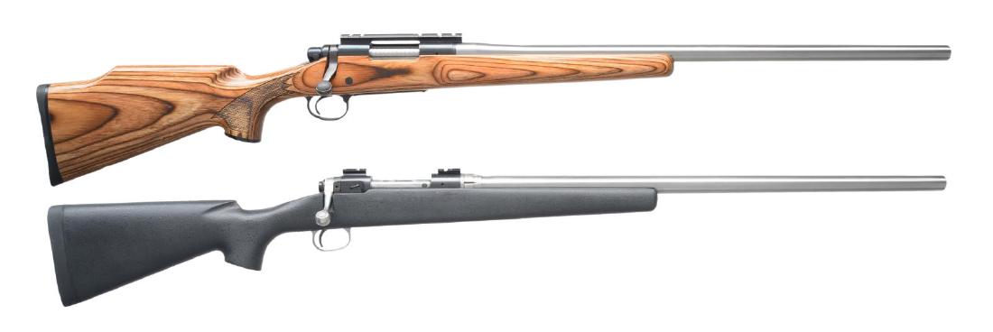 2 AMERICAN BOLT ACTION TARGET RIFLES.: 1) REMINGTON MODEL 700. Cal. 6mm Rem. BR. S# C6362218. Heavy 26" stainless Douglas bbl. Blued steel receiver & hinged floorplate. Checkered laminated pistol grip stock w/ Monte Carlo cheekpiece, black