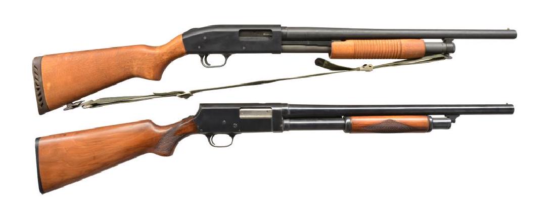 2 U.S. MILITARY MARKED RIOT GUNS.: 1) MOSSBERG 500 MLS. Cal. 12 Ga. S# 1US16356. Bbl. 20 5/8. "Receiver marked on left side w/ S# & "92-0545". Receiver marked on bottom "MOSSBERG MADE IN U.S.A. NORTH HAVEN CONN. 500 MILS 12 GA." Bbl. h