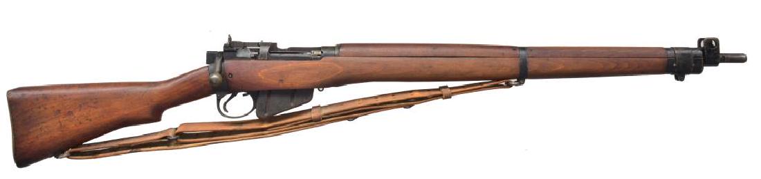 ENFIELD NO 4 MARK I BOLT ACTION RIFLE.: Cal. 303 Brit. S# Y23757. S# matches on receiver & bolt. Bbl. 25 1/8". Receiver marked on left side in electro pencil "No 4 MK 1/2 (F) FTR". Butt socket marked on left side "M47C" indicating mfg. by B