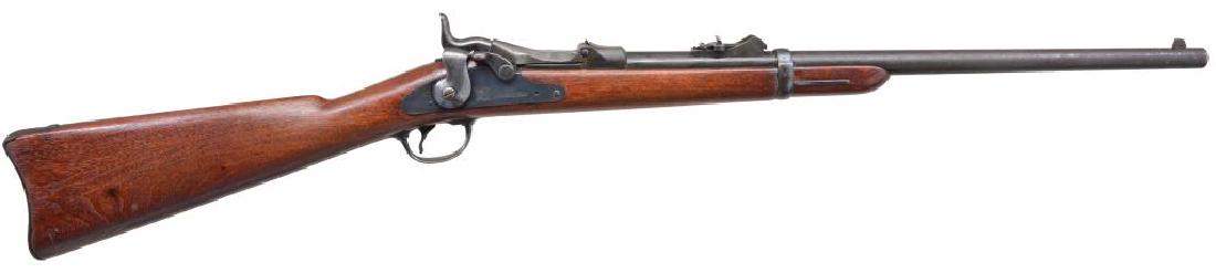 SPRINGFIELD MODEL 1884 TRAPDOOR SRC.: Cal. 45-70. S# 414614. Bbl. 22â€ w/ pin blade front sight & adj. rear sight. Breech block marked â€œUS MODEL 1884â€. Lock marked â€œUS SPRINGFIELDâ€. Left side has bar w/ saddle ring.