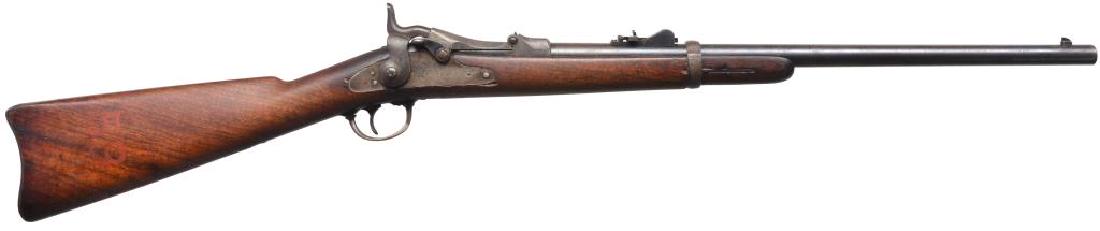2 SPRINGFIELD MODEL 1884 TRAPDOOR CARBINES.: BOTH: Cals. 45-70. 1) S# 558664. Bbl. 22â€. Square base blade front sight & usual carbine rear sight. Breech block marked â€œMODEL OF 1884â€. Lock is marked â€œUS SPRINGFIELDâ€. Cutdo