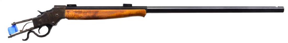 STEVENS NO. 44 IDEAL SINGLE SHOT RIFLE.: Cal. 32-40. S# 55974. Bbl. 29 3/4" oct. to round. Rebored to 32-40 from original cal. of 25-20 Single Shot. Open front sight dovetail w/ filled dovetails for rear sights. Bbl. is fitted w/ scope block