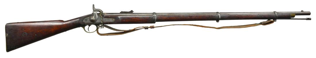 FINE 1862 DATED LONDON ARMOURY COMPANY ENFIELD: RIFLE MUSKET. Cal. 577. NSN. Bbl. 39". This fine condition LAC rifle musket once in the collection of Confederate collecting pioneer Bill Gavin retains case colors to lock & raised grain to stock. Loc