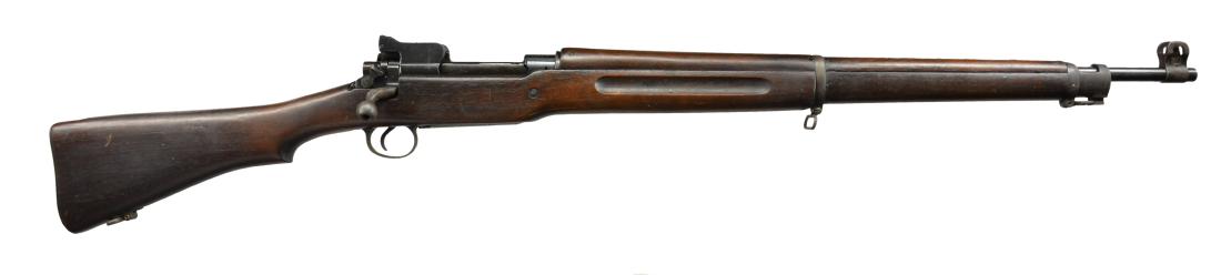WINCHESTER MODEL 1917 BOLT ACTION RIFLE.: Cal. 30-06. S# 144201. Bbl. 26". Scarce Winchester production US Model 1917 rifle w/ all visible parts marked Winchester parts. Aperture ladder rear sight graduated to 1,600 yds. Blade front sight w/ 