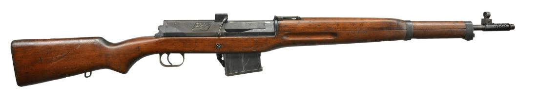 EGYPTIAN HAKIM SEMI AUTO RIFLE.: Cal. 8mm Mauser. S# 43600. Bbl. 25 5/8" over muzzle brake. Receiver marked on left side in Arabic w/ electro penciled S#. Receiver marked on right side "HAKIM 7.9mm MADE IN EGYPT". Import marked on ri