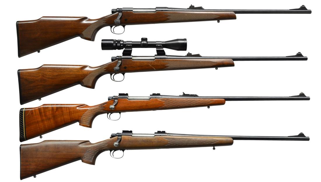 GROUP OF 4 REMINGTON 700 ADL BOLT ACTION RIFLES.: 1) Cal. 270 Win. S# E6492130. 22" Bbl. Receiver marked on left side "Remington MODEL 700". Bbl. marked "270 WIN". Bbl. has open sporting rear sight. Ramp front sight w/ white bead. Bbl. has target cro