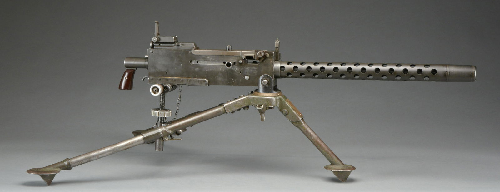 GWINN 1919A4 MG.: Cal. 308. S# 0001. Bbl. 24”. Early WWII vintage Browning 1919 A-4 built on a Gwinn Firearms registered side plate. Mack Gwinn, the papered manufacturer is a Bangor, Maine area native w/ a long h