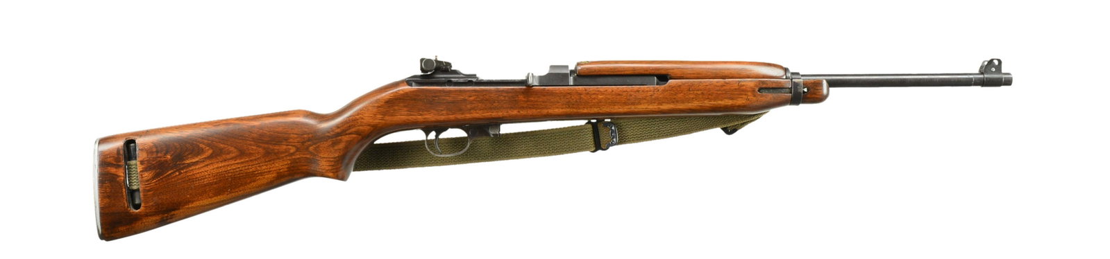 SAGINAW SG M1 SEMI AUTO CARBINE.: Cal. 30 Carb. S# 1817555. Bbl. 18". Bbl. marked behind front sight "UNDERWOOD", flaming bomb & date has been obscured. Stamped adj. rear sight. Blade front sight w/ protective ears. Narrow bbl. band m