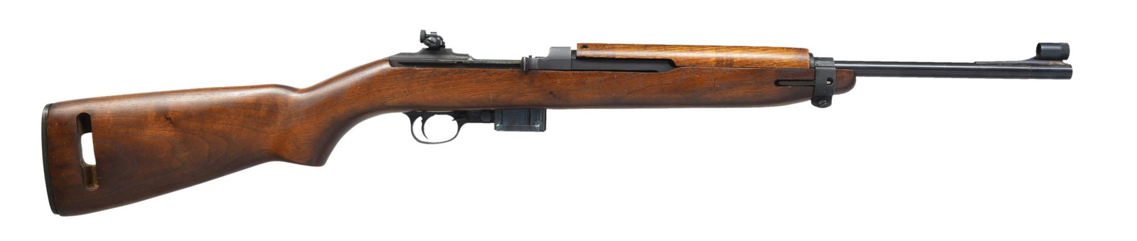 NATIONAL POSTAL METER M1 SEMI AUTO CARBINE.: Cal. 30 Carb. S# 4270823. Bbl. 18". Rifle has original military sights replaced w/ Lyman 57C aperture rear sight w/ hunter knobs & ramp front sight w/ white bead & protective hood. Bayonet lug is not 