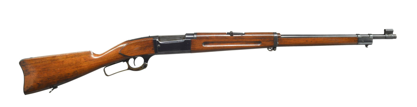 SAVAGE MODEL 1899D MONTREAL HOMEGUARD MUSKET.: Cal. 303 Sav. S# 164869. When Canada entered WWI w/ Great Britain, prominent Montreal citizens formed the Homeguard unit in fall of 1914. The Homeguard turned to Savage to mfg. rifle to accommodate a 