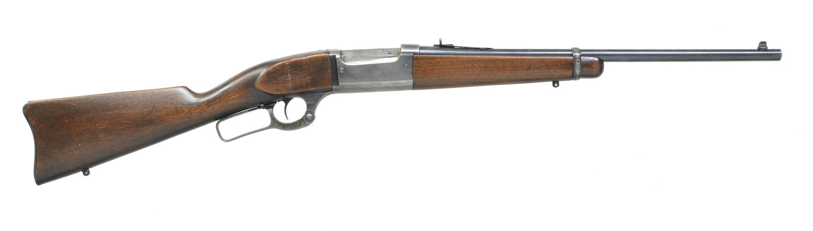 SAVAGE 99H BARREL BAND LEVER ACTION CARBINE.: Cal. 303 Savage. S# 345979. Bbl. 20". Replacement white bead front sight w/ sporting rear sight. Top tang has 2 added holes w/ plug screws & 2 open holes for tang sight installation. Action features b