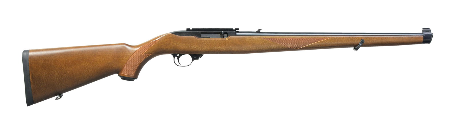 RUGER 10/22 RSI SEMI AUTO RIFLE.: Cal. 22 LR. S# 241-79704. Bbl. 18 1/2". Receiver fitted w/ grooved scope base. Folding sporting rear sight, bead front sight. Mannlicher style checkered hardwood stock. Mag. is not present. CONDITION: