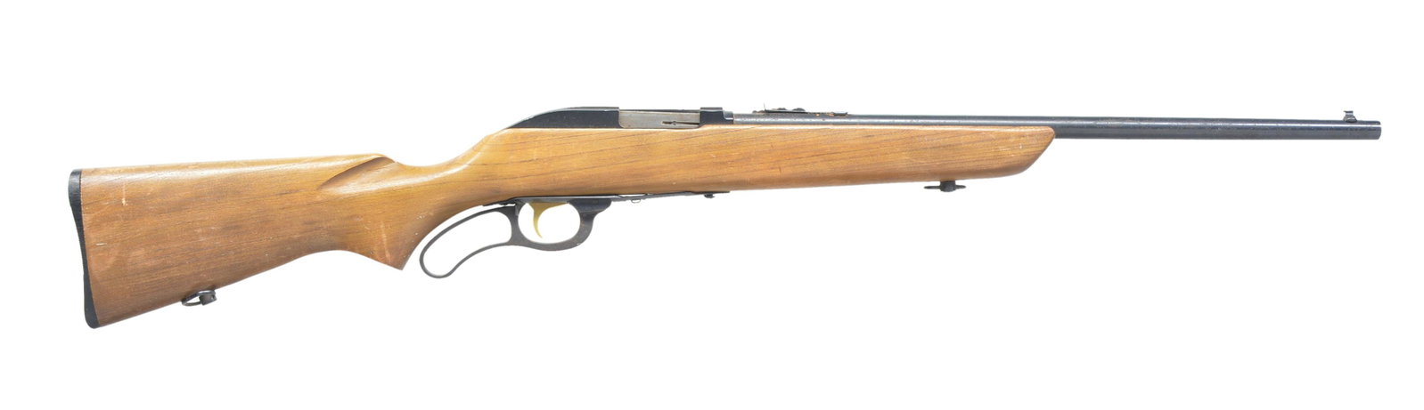 SEARS MODEL 46C LEVER ACTION RIFLE.: Cal. 22 LR. S# NSN. Bbl. 20" w/ dovetail bead front sight & elevator adj. rear. Variation of Marlin Model 56 (1955-1964). Mfg. for Sears w/ part no. 103.2870. Bbl. marked 22. Black alloy receiver groo
