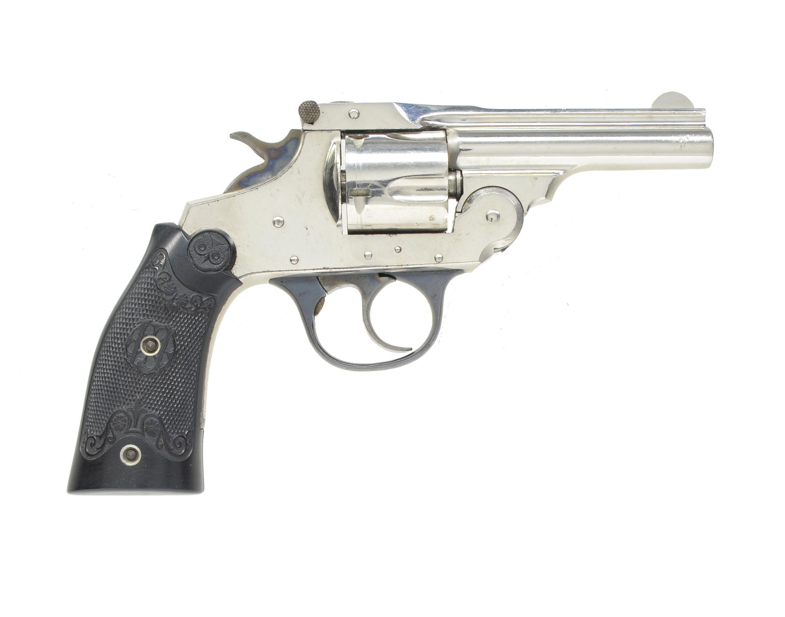 5 AMERICAN DA REVOLVERS.: 1) H&R AUTO EJECTING 2nd MODEL REVOLVER. Cal. 32 S&W. S# 3290. Bbl. 3 1/4"w/ company address & 1 patent date (1890-1892; 1st. variation having year as '87 not 1887). Checkered matching numbered hard r