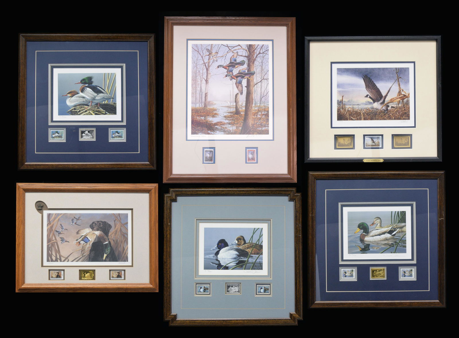 6 DUCKS UNLIMITED PRINTS.: 1) Special membership edition 1990 R. J. McDonald print & stamps. 2) Iowa Ducks Unlimited 1992-93 Ed Wards print & stamps. 3) Nebraska waterfowl stamp 1994-95 Neil Anderson print & stamps. 4) U.S. Dep