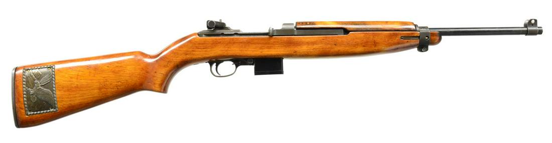 STANDARD PRODUCTS SEMI AUTO M1 CARBINE.: Cal. 30 Carbine. S# 2144974. Unmarked 18” bbl. Stamped adj. aperture rear sight marked “LR CO”. Blade front sight w/ protective ears. Unmarked straight cut slide flat bolt marked “IO”. Milit