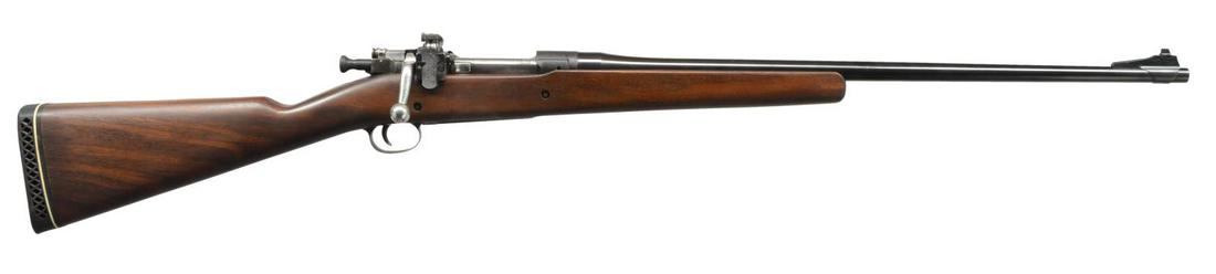CUSTOM SPRINGFIELD 1903 SPORTER BOLT ACTION RIFLE.: Cal. 35 Whelen. S# 916091. Bbl. 23 1/2” marked on left side “35 WHN”. Banded ramp front sight w/ gold covered bead marked “LYMAN”. Bolt is 1903A3 type w/ bolt shroud marked “R”. Receiver