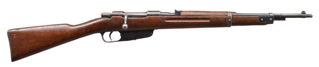 TERNI MODEL 1938 CARCANO BOLT ACTION RIFLE.: Cal. 6.5 Carcano. S# C420. Bbl. 21" marked on top of chamber "crown R-E TERNI". Marked on right side w/ "1940 XVIII AJ". Fixed open rear sight marked "CAL. 6.5". Blade front sight. Bayonet lug is pres