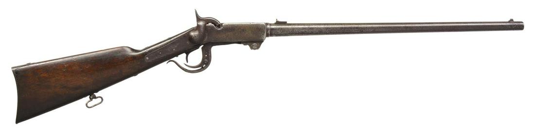 SCARCE CIVIL WAR 2ND MODEL BURNSIDE: BREECHLOADING CARBINE. Cal. 50. S# 1681 / 2398. About 2,000 of these Burnsides made w/out forestock were produced 1861-1862. Generally they saw action in the 1st NJ Cavalry, 1st Maine Cav., 1st PA Cav