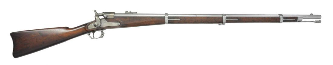 JOSLYN CONVERSION MODEL 1864 RIFLE.: Cal. 56-50. S# 1245. The Springfield Armory converted an unknown quantity of rifle muskets to breechloaders between January & June 1865 that accepted the Spencer 56-50 metallic cartridge. 52" Overall,
