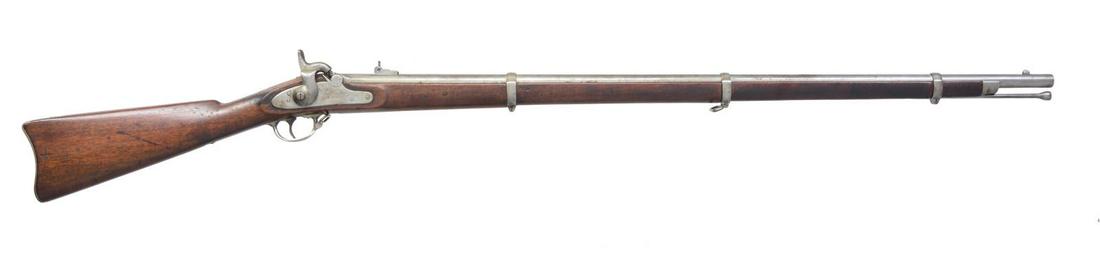 LAMSON GOODNOW & YALE 1863 US CONTRACT RIFLE: MUSKET. Cal. 58. NSN. Bbl. 40" w/ 3 leaf rear sight. Breech end of bbl. & lock are dated 1863. Lock has American eagle followed by "L. G & Y / WINDSOR Vt". 3 Band full length walnut stock w/ iron butt