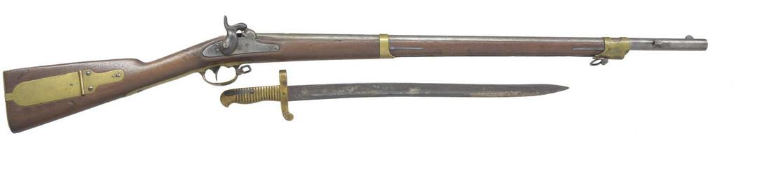 HARPERS FERRY MISSISSIPPI RIFLE, ARSENAL: CONVERSION TO 58 CALIBER WITH BAYONET. Cal. 58. NSN. Standard configuration. Bbl. 33" w/ saber bayonet lug. Front band has been arsenal trimmed. Bayonet marked "COLLINS & CO / HARTFORD / 1861". UNATTA