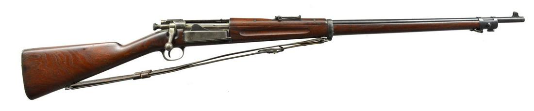 SPRINGFIELD US 1894 DATED KRAG BOLT ACTION RIFLE.: Cal. 30-40 Krag. S# 5475. Bbl. 30". Receiver made w/ extended bolt seat. Fitted w/ Model 1896 rear sight, graduated to 1800yds. Blade front sight. Walnut stock & handguard. Stock is unmarked except fo