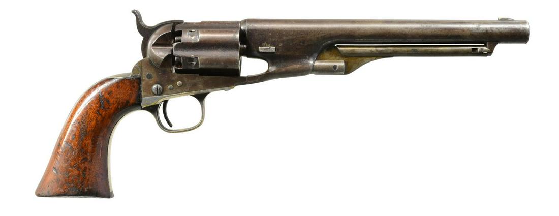 FINE CIVIL WAR COLT MODEL 1860 FLUTED ARMY: REVOLVER. Cal. 44. S# 918. Bbl. 8” w/ 1-line Hartford address. This early Model 1860 Army is produced just prior to the Civil War & many were shipped to Southern states. Many saw Confederate usage &