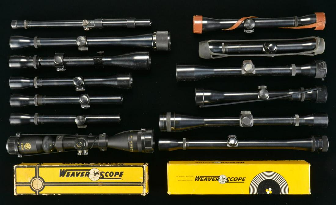 15 MOSTLY EL PASO WEAVER RIFLE SCOPES.: V4.5 w/ crosshair reticle 1.5X-4.5X in original yellow box w/ packaging. All aspects near excellent. / V7-A w/ crosshair reticle, 2.5X-7X & Weaver style see through lens caps. Near excellent condition