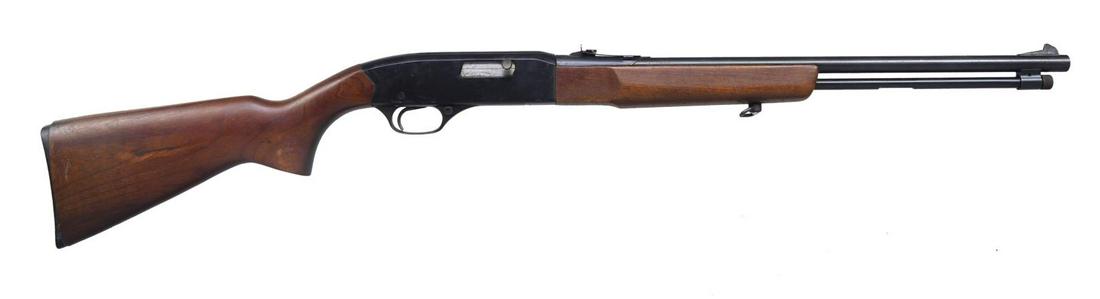 3 WINCHESTER AUTOLOADING RIMFIRE RIFLES.: 1) MODEL 190. Cal. 22 S, L, LR. S# 403893. Bbl. 20 3/4" rnd. w/ ramp mounted blade front sight & sporting rear sight. Tubular mag. Alloy action is grooved for tip off scope mts. Walnut forearm & pisto