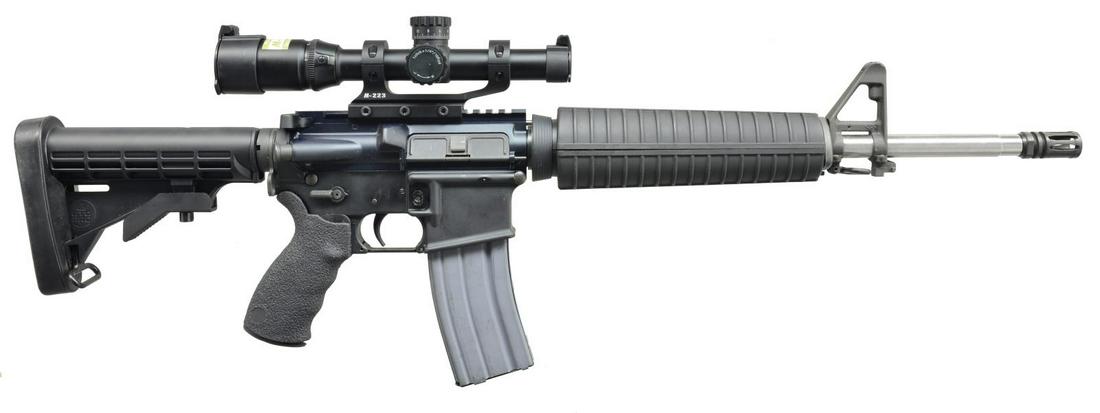 ANDERSON AM-15 A2 CARBINE.: Cal. 5.56 MM. S# 16181711. Bbl. 16". A more traditional member of the black rifle configuration. Stainless steel 1:8 bbl. is terminated w/ a threaded muzzle & A2 style flash hider. Gas block plays hos