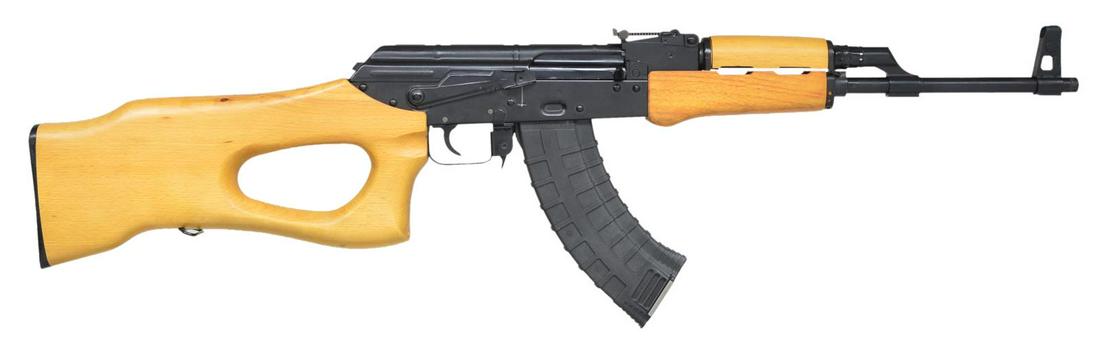 HUNGARIAN SA 85M IN 7.62 X 39 WITH BLONDE: HARDWOOD FURNITURE. Cal. 7.62x39. S# SM23331. Bbl. 16". A Hungarian AK47 variant w/ attractive blonde sporter furniture. Imported through KBI, this piece has no threads on the muzzle nor a bayonet lug