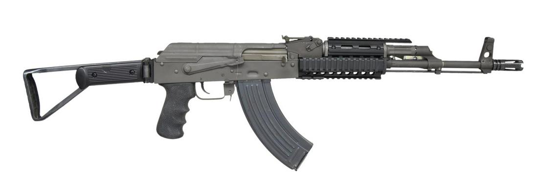 POLYTECH STYLE SIDE FOLDING AK VARIANT ON: NDS RECEIVER. Cal. 7.62x39. S# M007878. Bbl. 16". An AK47 style rifle built on a NODAK Spud stamped receiver, utilizing what is an extremely accurate Polytech style right side folding stock. Left hand