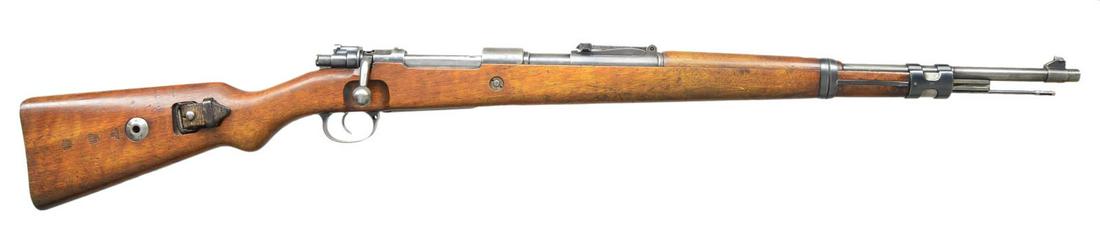 RARE GERMAN SS MARKED MODEL 98K BOLT ACTION RIFLE.: Cal. 8mm Mauser. S# 684. Bbl. 23 3/4". S# matches on receiver, bolt, floorplate, rear guard screw & front sight. Numbers match on buttstock, upper & lower bands. Replacement bolt does not match number