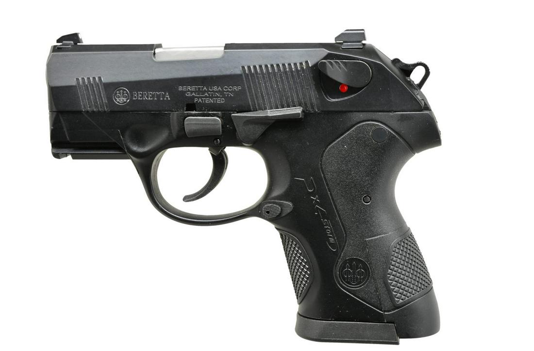 BERETTA PX4 STORM SUB-COMPACT SEMI-AUTO PISTOL.: Cal. 9mm Luger. S# PZ1381F. Bbl. 3". Introduced 2007 w/ polymer frame allowing interchangeable backstraps. Front of frame w/ finger rest indents plus single slot accessory rail. Slim extended slide st