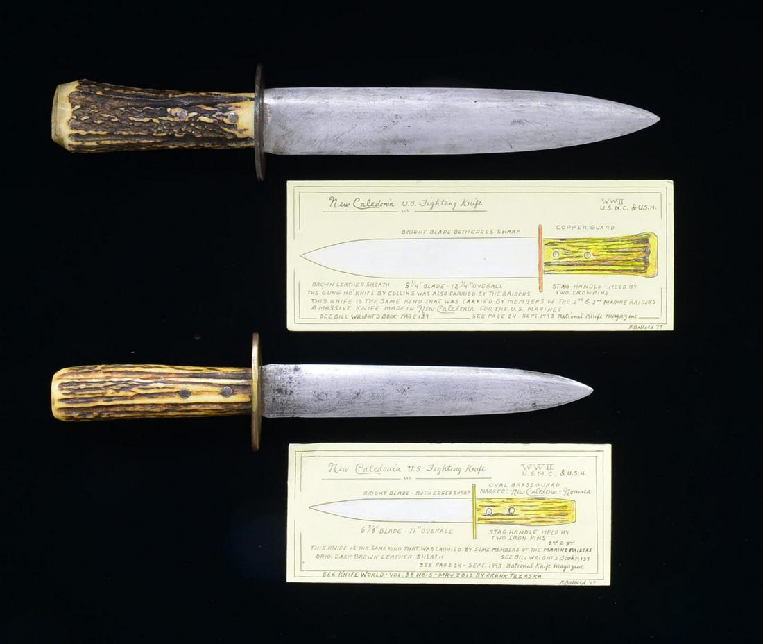 PAIR OF RARE â€œNEW CALEDONIAâ€ MADE WW2 FIGHTING: KNIVES. Among the mysteries of World War II fighting knives, the maker of â€œNOUMEA, NEW CALEDONIA” knives is unknown. There were up to 50,000 allied troops stationed on the island of New Ca
