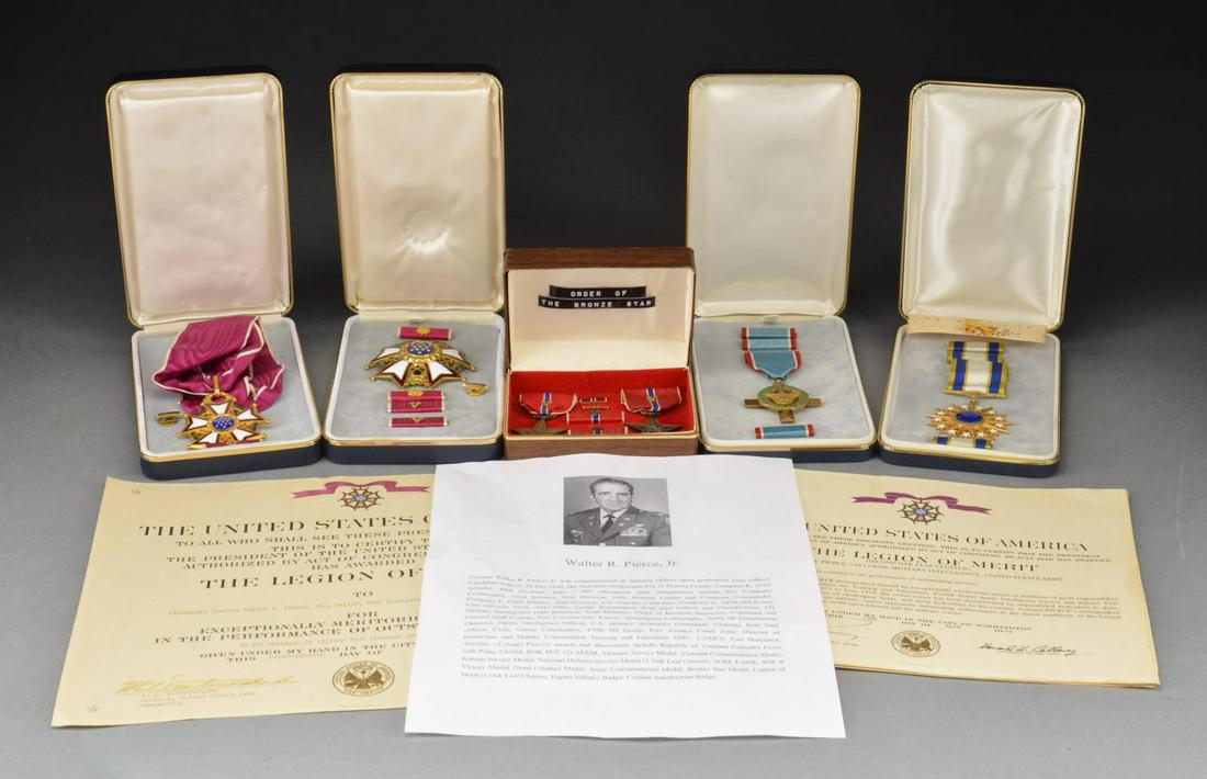 CHIEF COMMANDER OF THE UNITED STATES LEGION OF: MERIT BREAST STAR & COMMANDERâ€™S MEDAL BELONGING TO COLONEL WALTER PIERCE OF THE US ARMY ALONG WITH 4 OTHER DECORATIONS. 1) The first part of this group includes the Chief Commander of the Legio