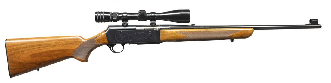 BROWNING BAR GRADE II AUTOLOADING RIFLE.: Cal. 30-06. S# 98405M69. Bbl. 22" tapered rnd. w/ hooded ramp bead front sight & folding leaf rear sight. Blued action w/ open pattern scroll engraving featuring portrait of pronghorn on right side w/